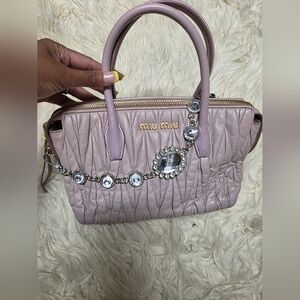 Miu Miu Pink Quilted Satchel with Crystal Chain Can Be Handle